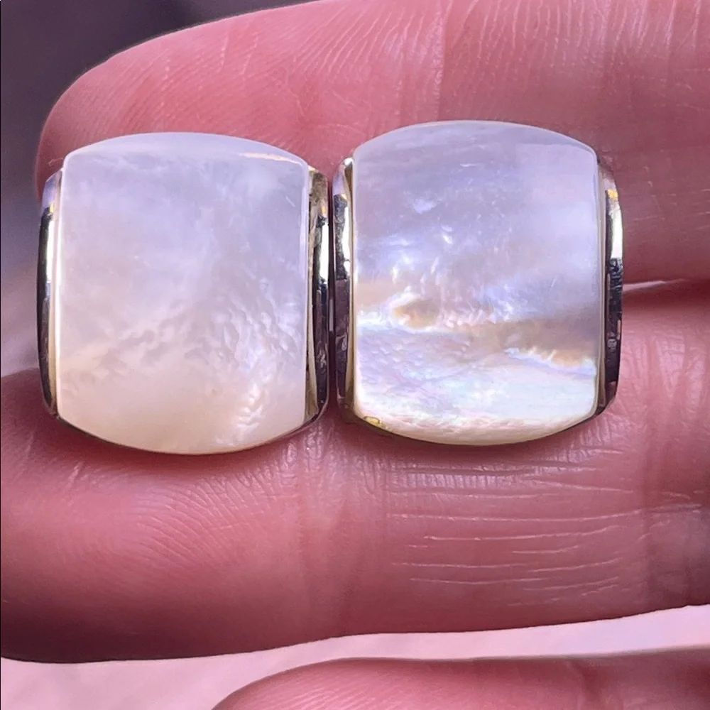 Vintage silver tone mother of pearl cuff links